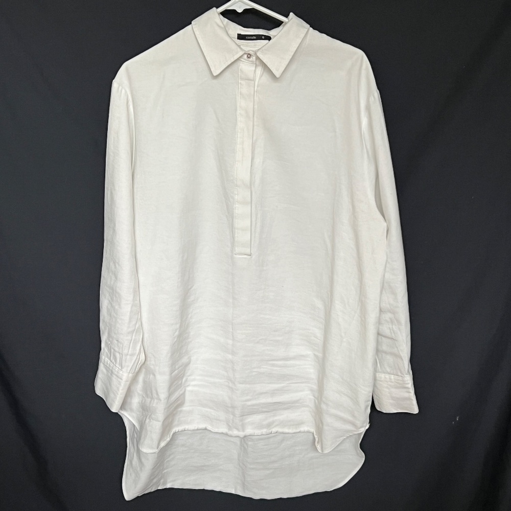 Cortelle Top Loose Fitting Blouse Long Sleeve Hi High Low Back Pleat Sz L Ivory